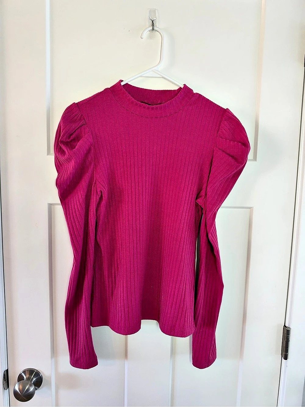SHEIN Ribbed Puff Sleeve Sweater in Pink Size Large Like New